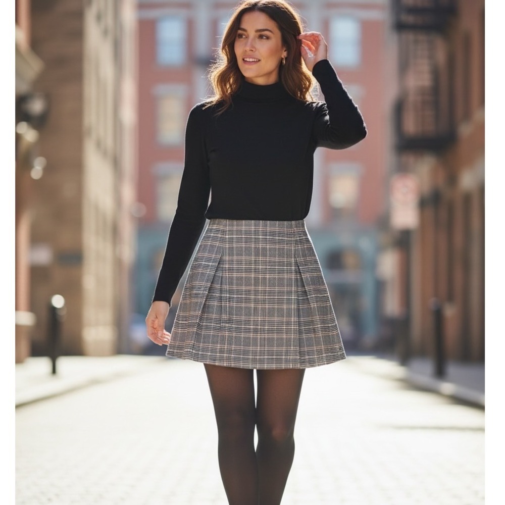 H&M Divided Gray Plaid Pleated Mini Skirt Preppy Academia Schoolgirl Workwear